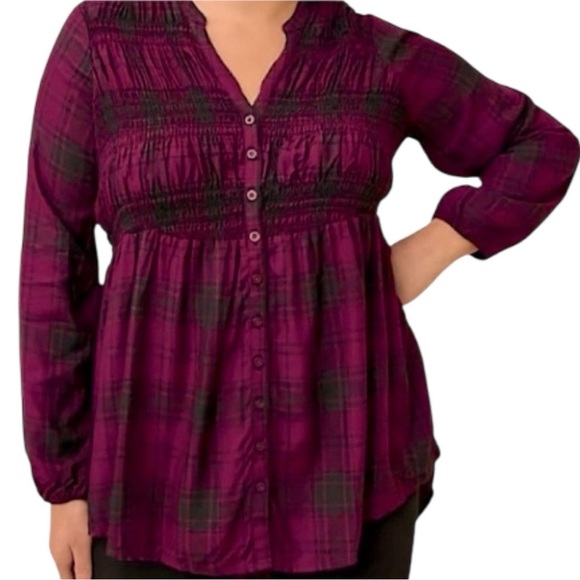 torrid Tops - New Torrid rayon plum plaid tunic top Sz.00